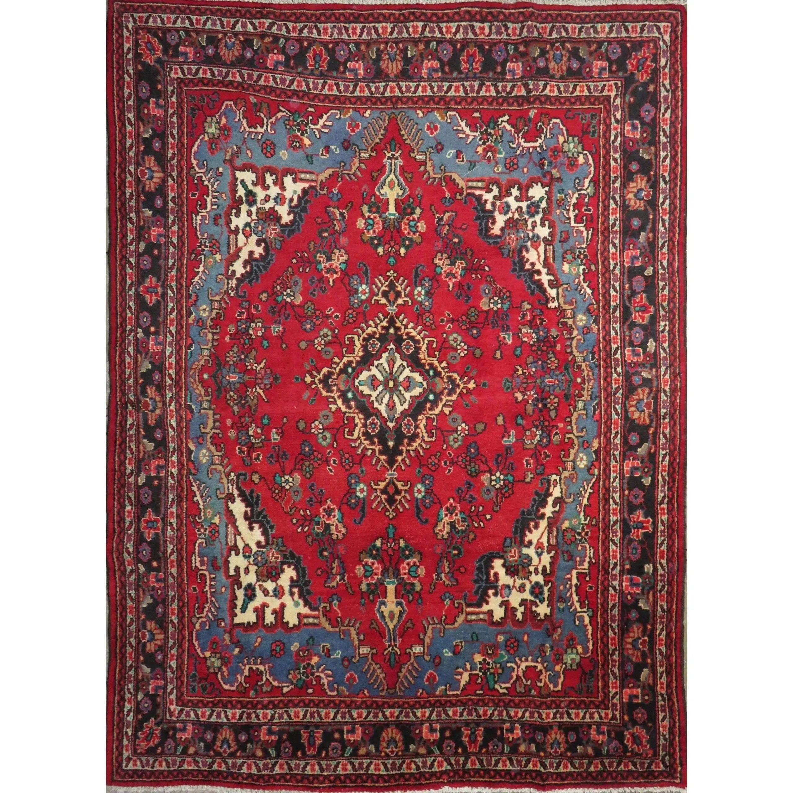 One Of The Kind Hand-Knotted Persian Wool Rug _ Luxurious Vintage Design, 10' x 7'3", Artisan Crafted